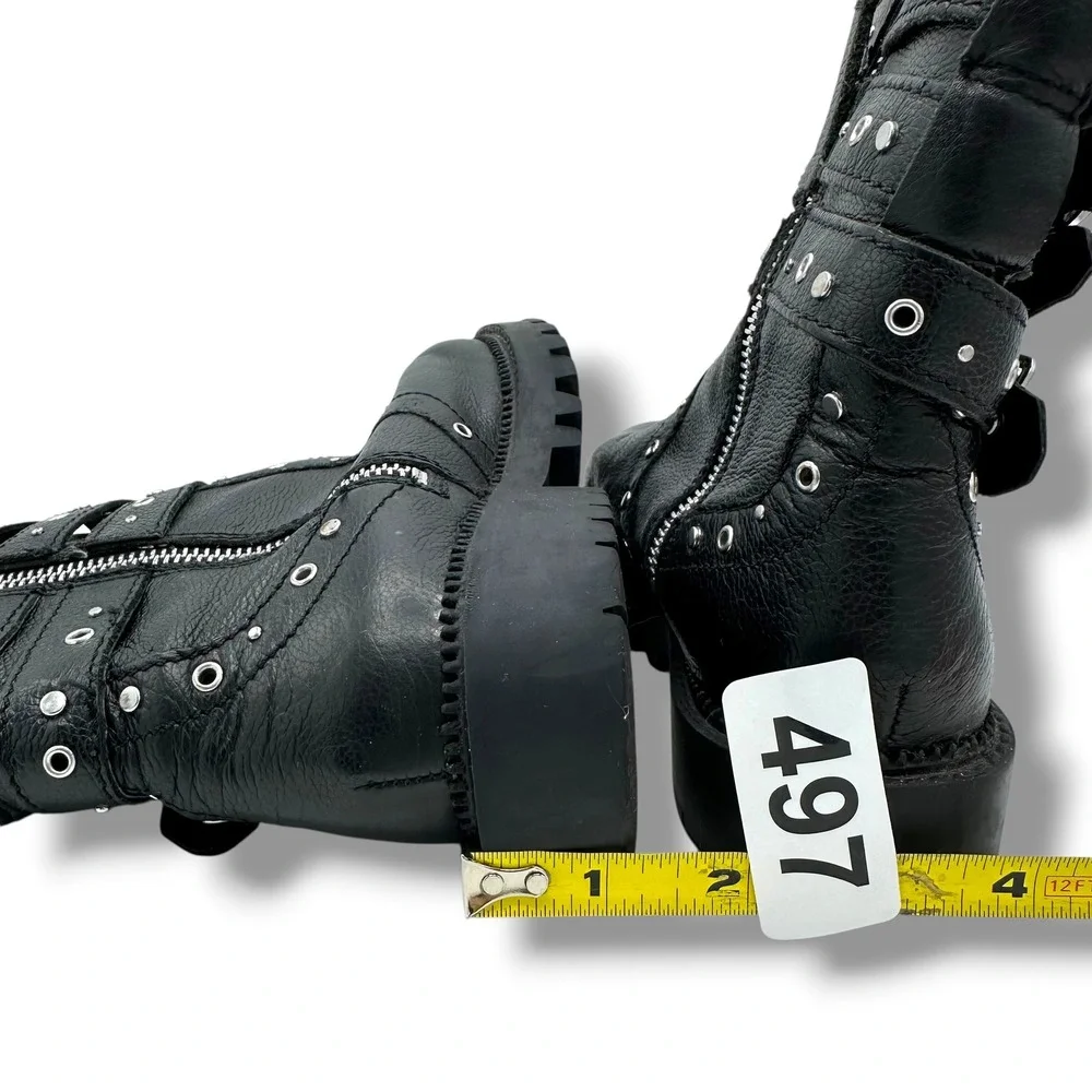 Kids Black Combat Boots Studded Grommet Buckle Straps Lug Sole Side Zip Zara 3/